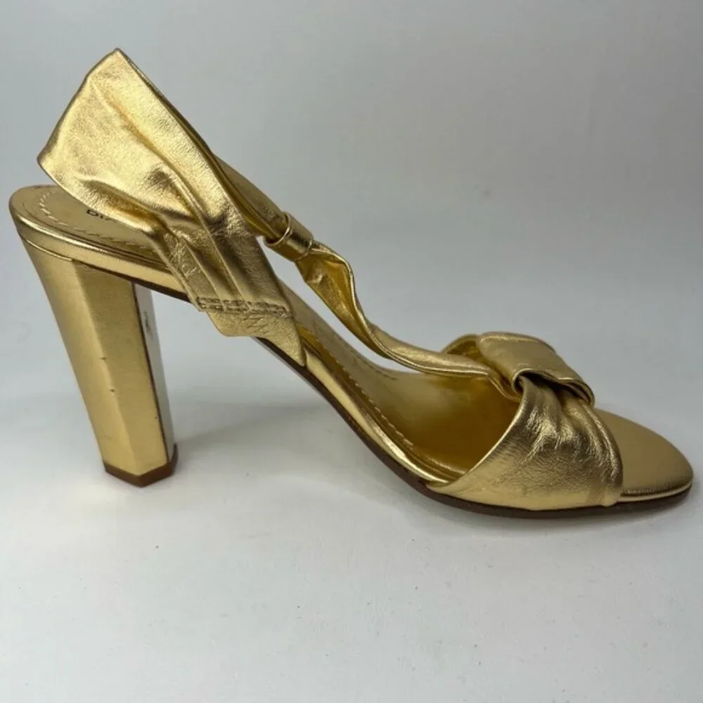 DIANE von FURSTENBERG Made in Italy 🇮🇹 Gold Designer Metallic Heels Size 7M‎